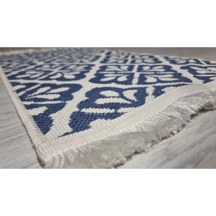 Çiçek Desenli Mavi Banyo Paspası