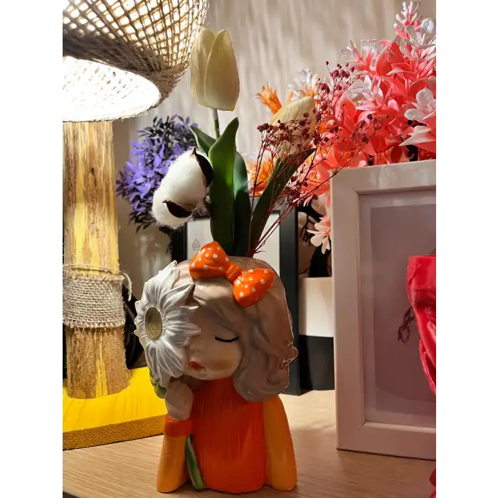 Dekoratif Ayçiçek Turuncu Biblo Kız