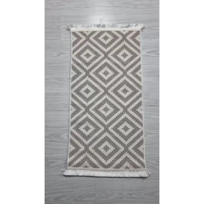 Geometrik Desenli Bej Banyo Paspası