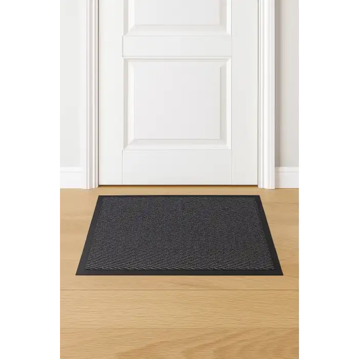 Siyah Kenarlı Gri Nem Alıcı Kapı Paspası 60x90 cm