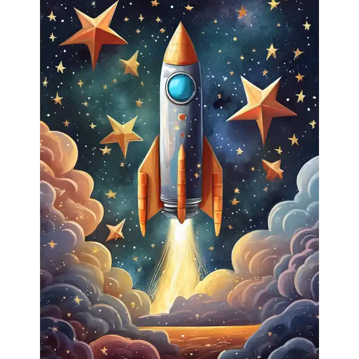 Uzay Roketi ve Yıldızlar Çocuk Odası Posteri No:2