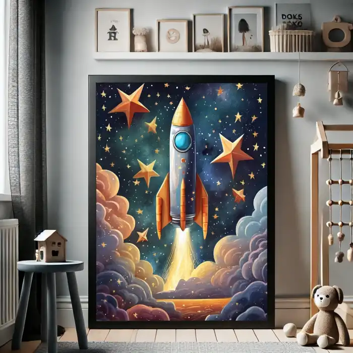 Uzay Roketi ve Yıldızlar Çocuk Odası Posteri No:2