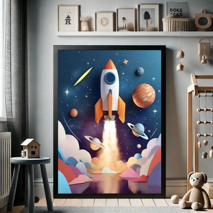 Uzay Roketi ve Yıldızlar Çocuk Odası Posteri No:3