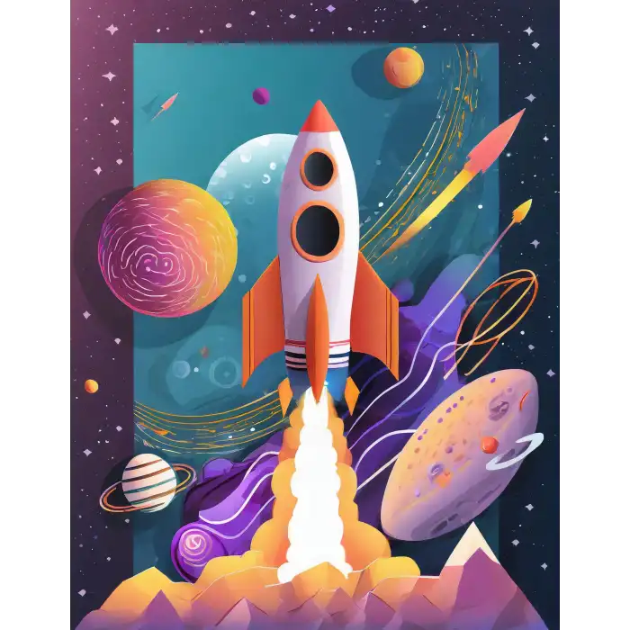 Uzay Roketi ve Yıldızlar Çocuk Odası Posteri No:4