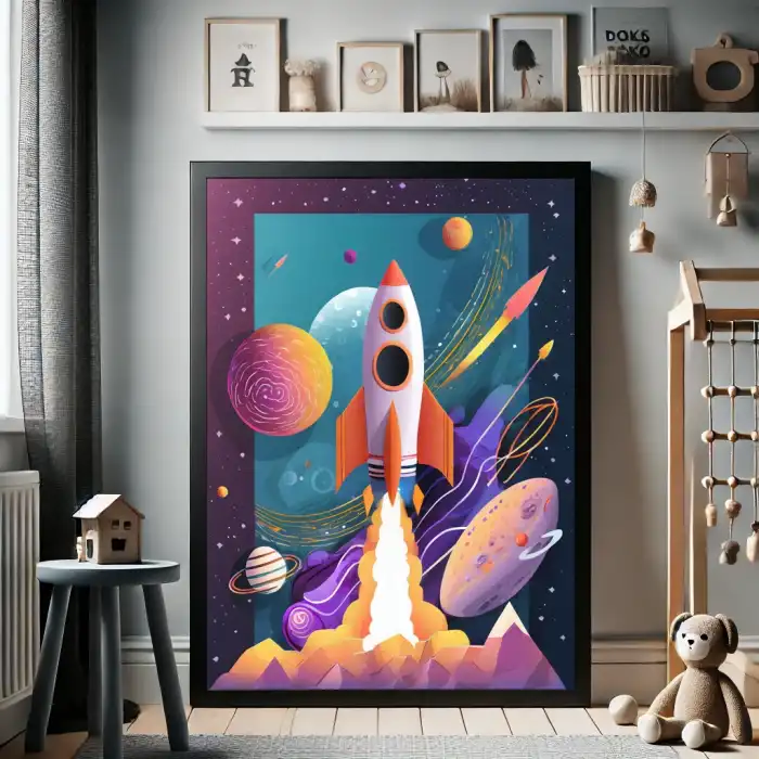 Uzay Roketi ve Yıldızlar Çocuk Odası Posteri No:4