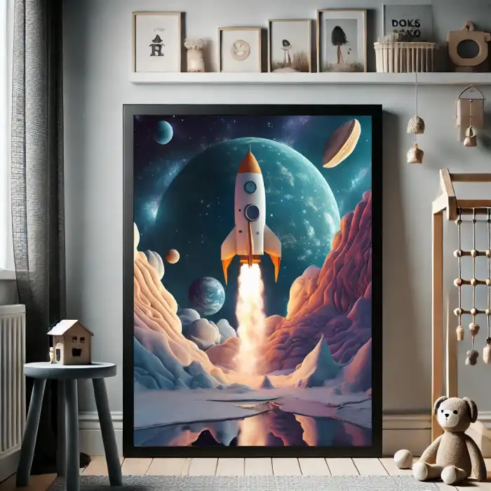 Uzay Roketi ve Yıldızlar Çocuk Odası Posteri No:5
