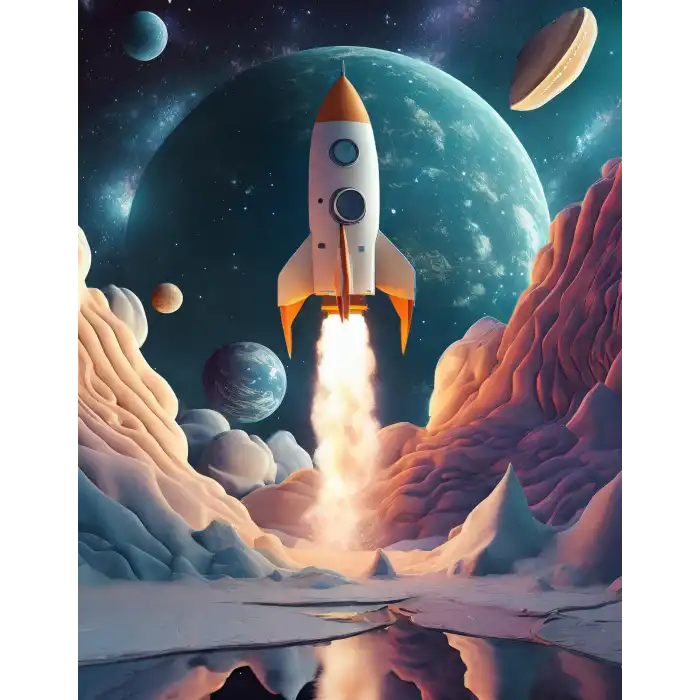 Uzay Roketi ve Yıldızlar Çocuk Odası Posteri No:5