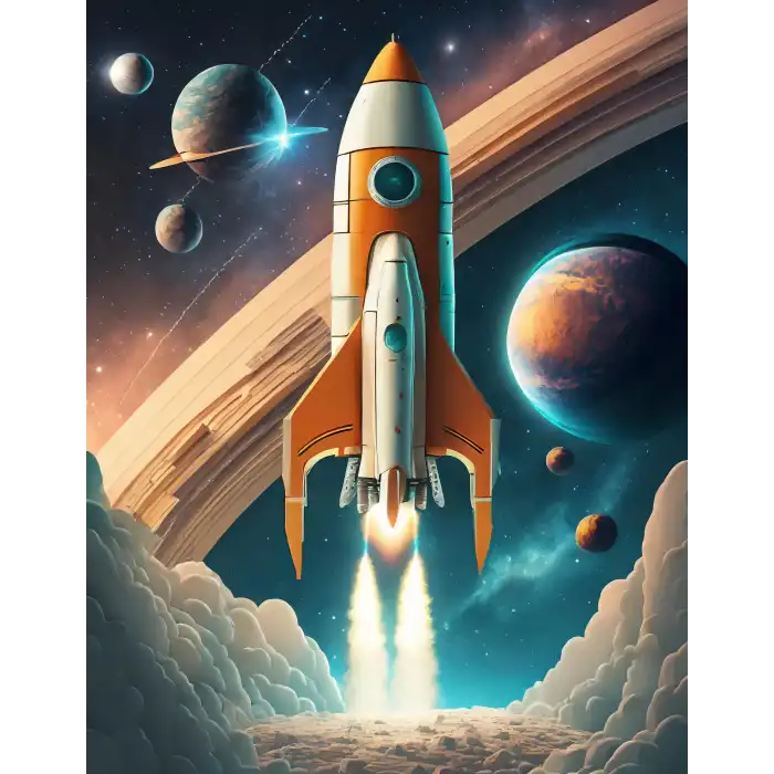 Uzay Roketi ve Yıldızlar Çocuk Odası Posteri No:6