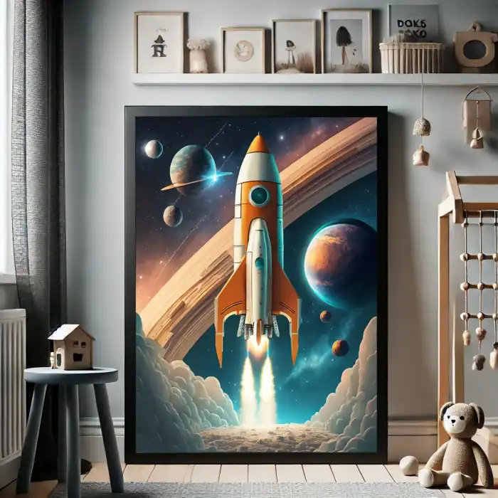 Uzay Roketi ve Yıldızlar Çocuk Odası Posteri No:6