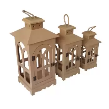 3lü Ahşap Rüstik MDF Fener Seti - Dekoratif ve Şık Tasarım
