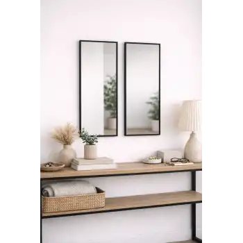 2’li / 3’lü Dekoratif Ayna Seti 20x50 cm Siyah Çerçeveli Duvar Aynası