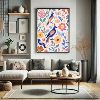 Bohem Canlı Çiçek Desenli Poster No:5