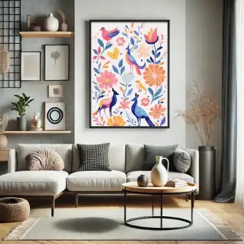 Bohem Canlı Çiçek Desenli Poster No:6