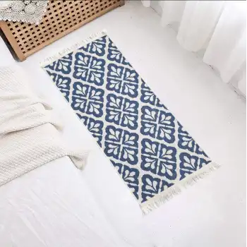 Çiçek Desenli Mavi Dokuma Halı