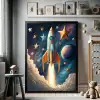 Uzay Roketi ve Yıldızlar Çocuk Odası Posteri