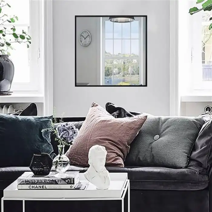 70x70 cm Metal Siyah Çerçeveli Dekoratif Ayna