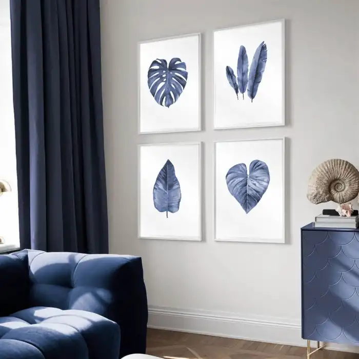 Blue Leaf 4’lü Poster Tablo Seti