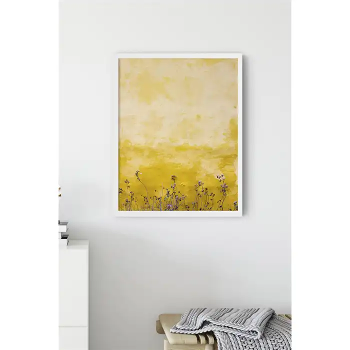 Çiçekli Sarı Duvar Poster Tablo