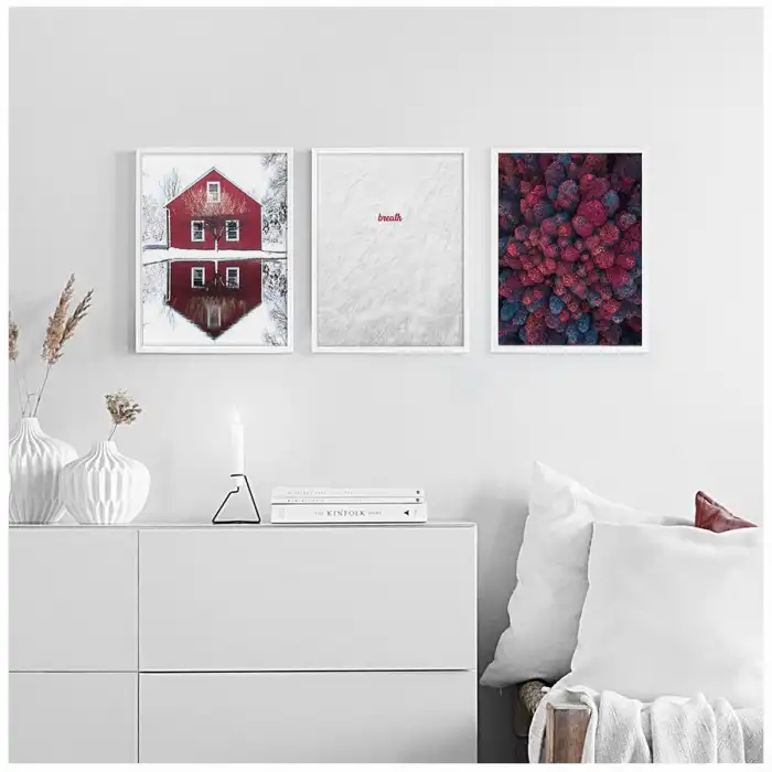 Kırmızı Ev 3’lü Poster Tablo Seti