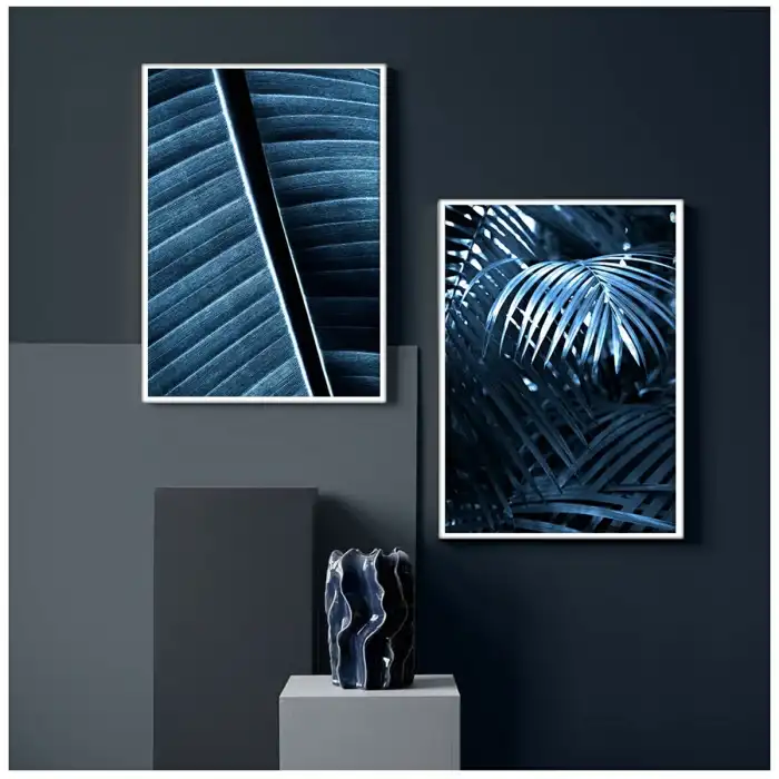 Mavi Yapraklar 2’li Poster Tablo Seti