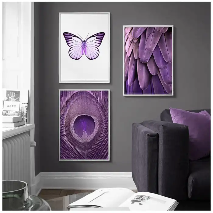 Mor Kelebek 3’lü Poster Tablo Seti