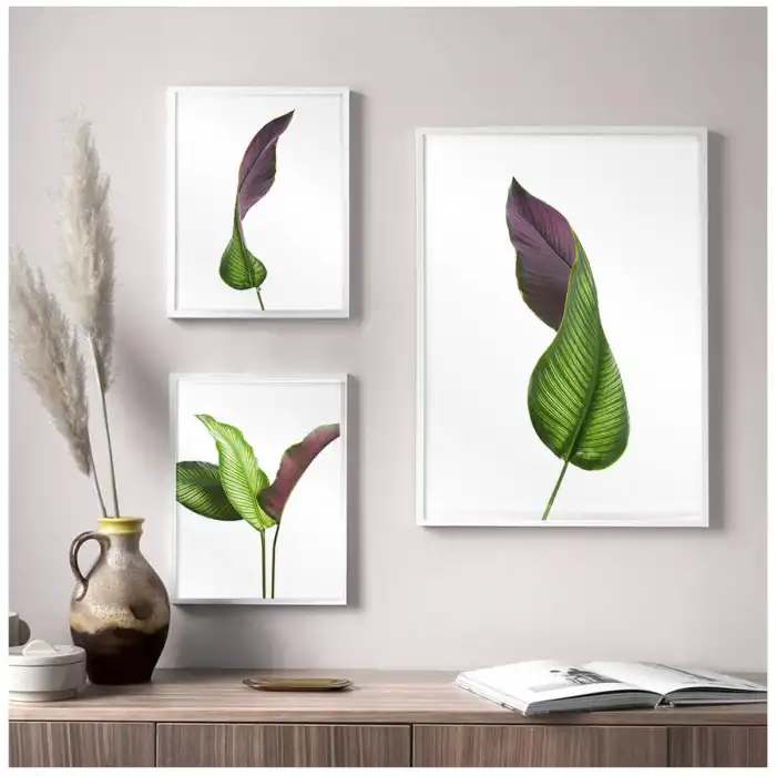 Mor Yeşil Yapraklar Poster Tablo Seti
