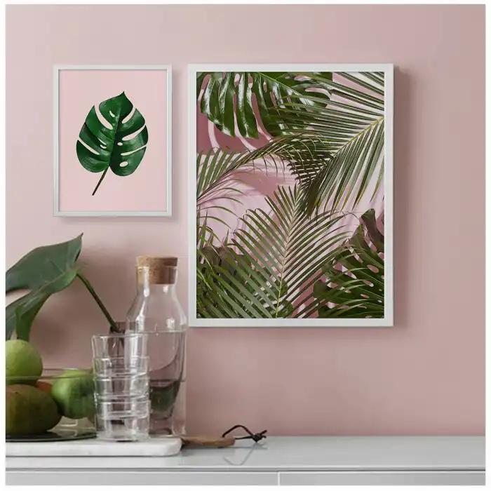 Pembe Botanik No:2 2’li Poster Tablo Seti - 1x 21x30 cm + 1x 30x40 cm