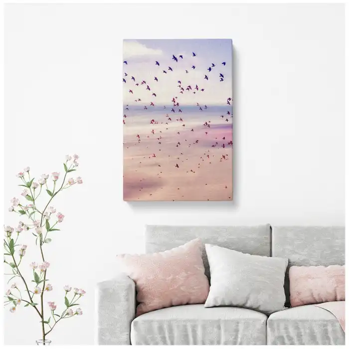 Pembe Kuşlar Kanvas Tablo