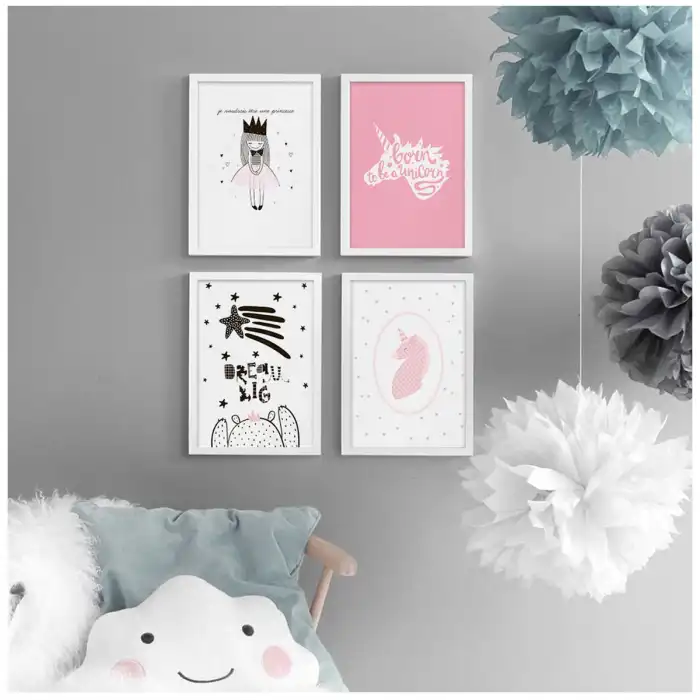 Pembe Prenses Çocuk Odası Poster Tablo Seti