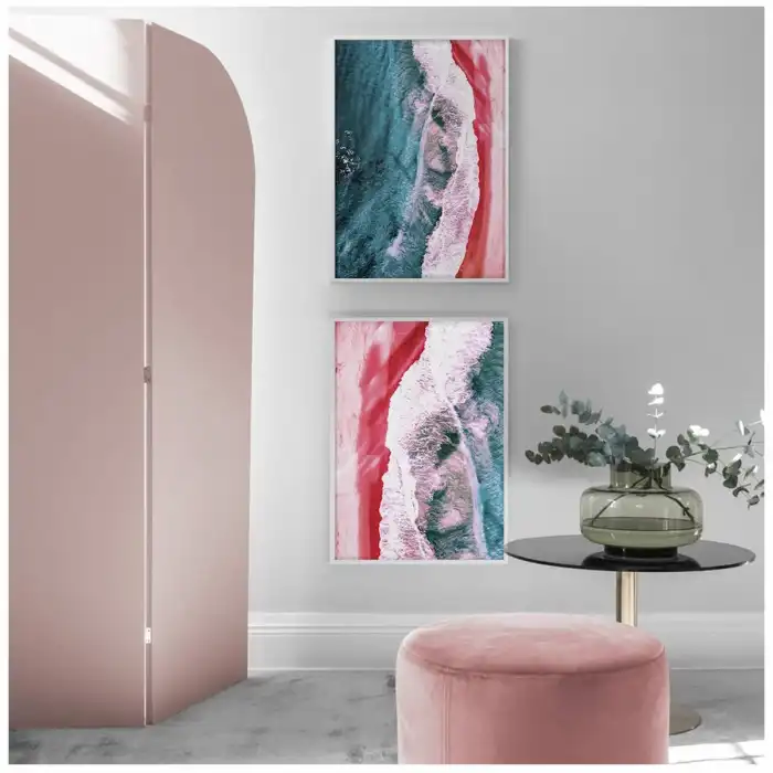 Pembe Sahil 2’li Poster Tablo Seti