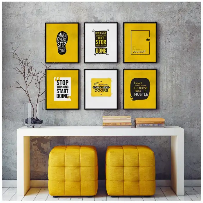 Sarı Motto 6’lı Poster Tablo Seti