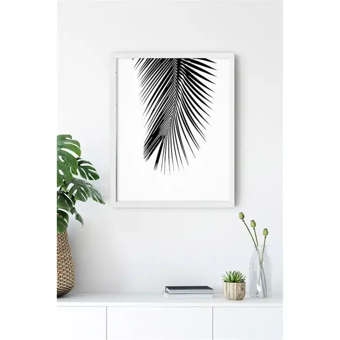 Siyah Beyaz Palmiye Yaprağı No:1 Poster Tablo