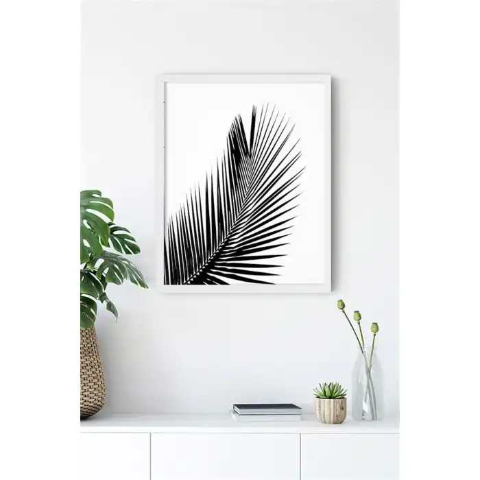 Siyah Beyaz Palmiye Yaprağı No:2 Poster Tablo