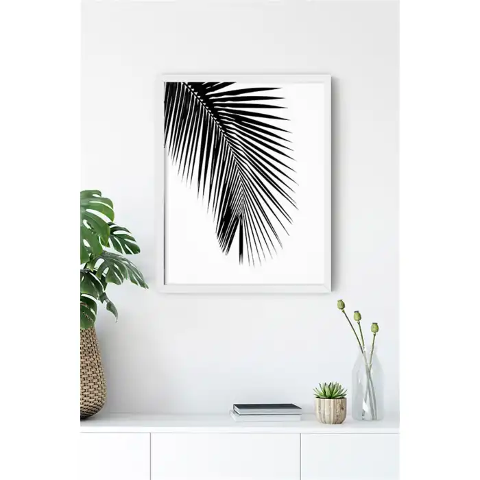 Siyah Beyaz Palmiye Yaprağı No:3 Poster Tablo