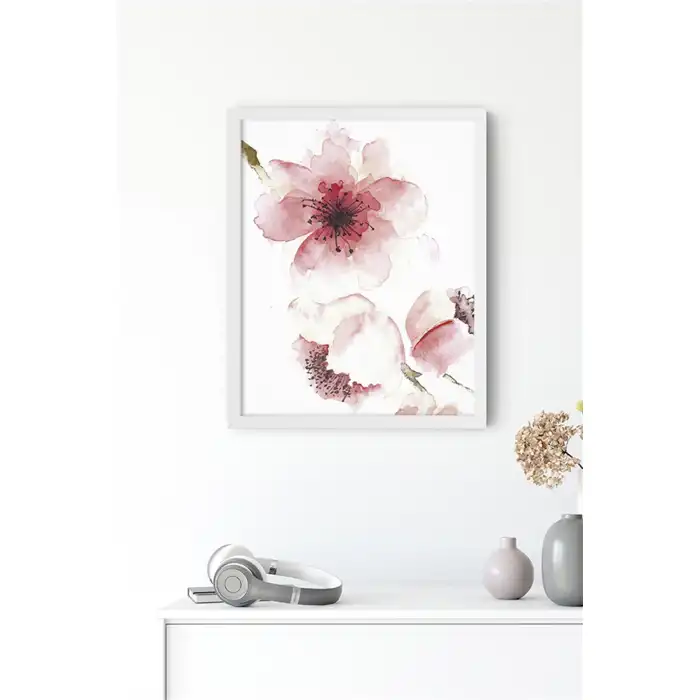 Suluboya Pembe Çiçek Poster Tablo