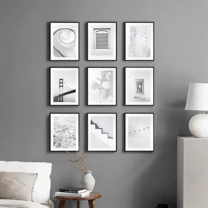 White Elegant 9’lu Poster Tablo Seti