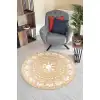 Beyaz Çiçek Desenli Yuvarlak Jüt Örme Doğal Hasır Kilim