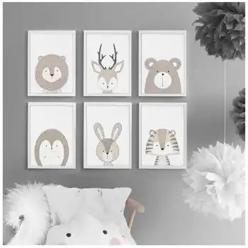 Çizgi Hayvanlar Çocuk Odası Poster Tablo Seti