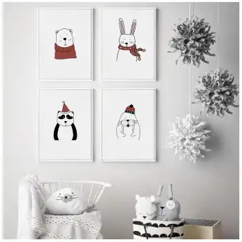 Kırmızı Hayvanlar Çocuk Odası Poster Tablo Seti