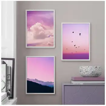 Mor Kuşlar 3’lü Poster Tablo Seti