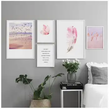 Pembe Kuşlar Poster Tablo Seti