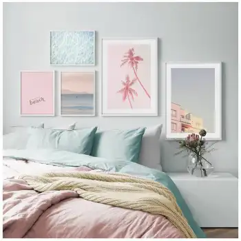 Pembe Plaj Poster Tablo Seti