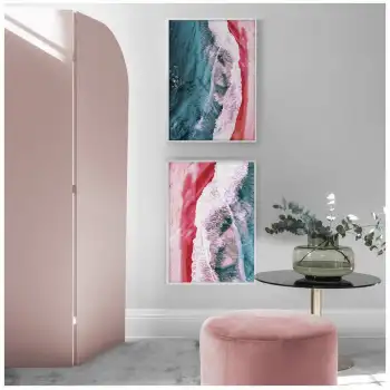 Pembe Sahil 2’li Poster Tablo Seti