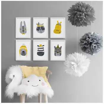 Sarı Hayvanlar Çocuk Odası Poster Tablo Seti