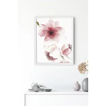 Suluboya Pembe Çiçek Poster Tablo