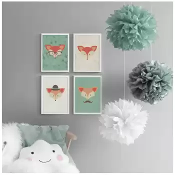 Tilki Desenli Çocuk Odası Poster Tablo Seti