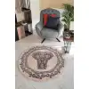 Etnik Fil Desenli Yuvarlak Jüt Örme Doğal Hasır Kilim