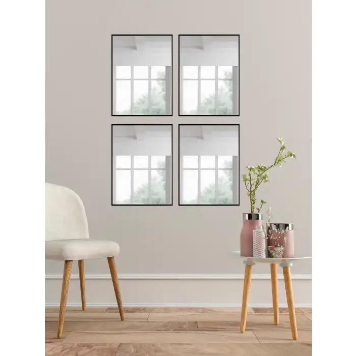 21x30 cm 4lü Siyah Metal Çerçeveli Dekoratif Ayna Seti