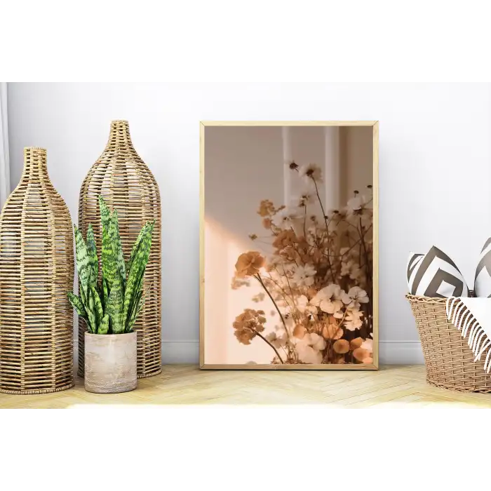 Çiçekli Fon 3’lü Poster Tablo Seti