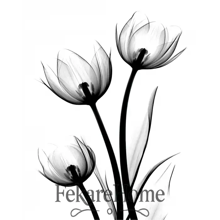 Minimalist Siyah-Beyaz Çiçek Poster Tablo